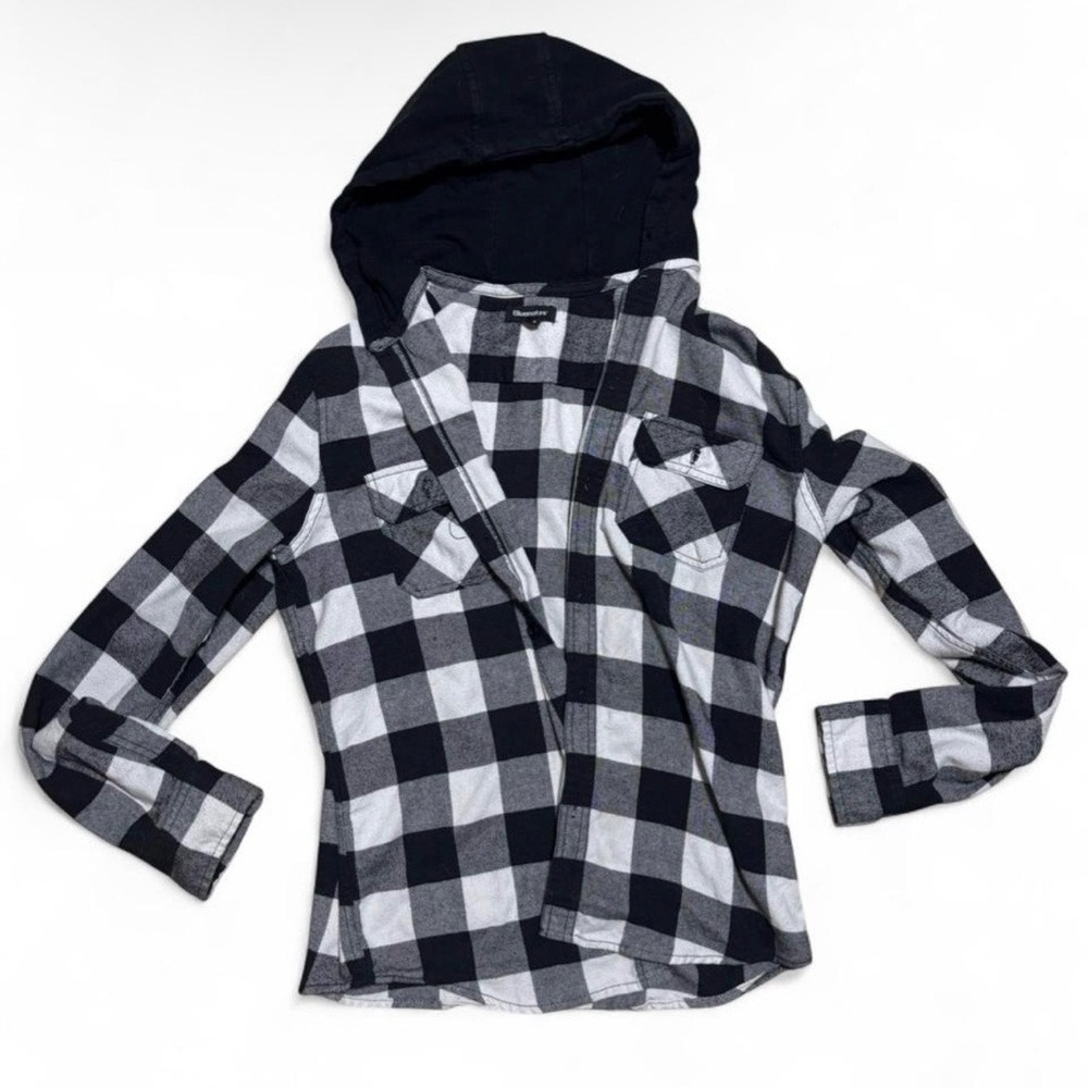 Black and white plaid flannel hoodie - Bluenotes Size M